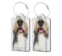 Dog Bearded Collie Funny Nose,Luggage Tags Pu Leather Name Tag Travel Suitcase Identifier ID Tags Durable Luggage Label 2 pcs