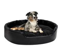 Dog Bed Black Faux Leather Plush Sofa 90x79x20cm Washable Non-Slip Cushion Zip