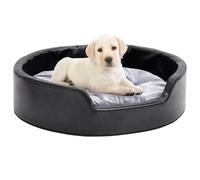 Dog Bed Black/Grey Faux Leather Plush Small Sofa 69x59x19cm Washable NonSlip Zip