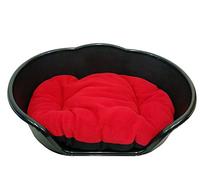 DOG BED BLACK PLASTIC WITH RED CUSHION / LARGE HEAVY DUTY PET BED - DOG/CAT/ANIMAL/SLEEP/BASKET MADE IN UK