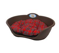 DOG BED BROWN PLASTIC WITH TARTAN CUSHION /EXTRA LARGE HEAVY DUTY PET BED - DOG/CAT/ANIMAL/SLEEP/BASKET