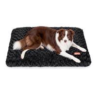 Dog Bed Crate Pad - Rosette Pattern White Velvet Pet Bed Anti-Slip Comfy Kennel Pad for Crates Rosette Black L