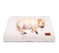 Dog Bed Crate Pad - Rosette Pattern White Velvet Pet Bed Anti-Slip Comfy Kennel Pad for Crates Rosette White S
