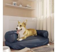 Dog Bed Dark Blue Faux Leather Foam Ergonomic Pet Sofa 88x65 cm Non-Slip Luxury