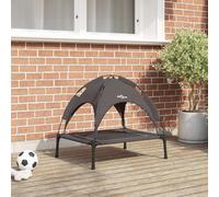 Dog Bed Elevated Outdoor Steel 63x49.5x60cm Brown Removable Canopy Fold Mesh Pet