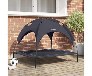 Dog Bed Elevated Steel Outdoor Folding Black 90x81x80.5cm Removable Canopy Pet