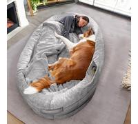 Dog Bed for Humans and Pets | Warm and Comfortable Dog Bed | Giant Basket for Humans and Pets | Detachable Cover and Blanket Included | Light Grey | Human Dog Bed