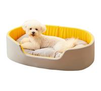 Dog Bed for Small Medium Dogs and Cats, Washable Deluxe, Non-Slip Bottom, High and Low Sides, with Four-Season Universal Detachable Mat No Sticky Hair (Yellow,Small)