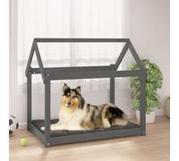 Dog Bed Grey Solid Pinewood 101x70x90 cm Rustic Wood Elevated Pet Bed Minimalist