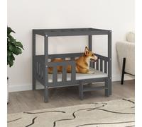 Dog Bed Grey Solid Pinewood 95.5x73.5x90 cm Rustic Wooden Large Pet Cot
