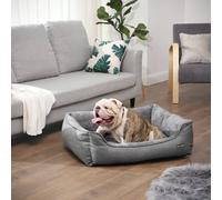 Feandrea Dog Bed, Linen-Look Pet Bed, Dog Sofa Bed with Raised Edges, Non-Slip Bottom, Removable Washable Cover, L, for Medium Dogs, 90 x 75 x 25 cm, Light Grey PGW11GG