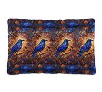 Dog Bed Mat Non-Slip Puppy Kitten Curled Sleeping Beds for Small Dogs Stained Glass Raven