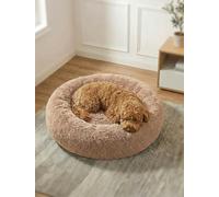 Dog Bed Medium Donut Washable - 20cm Extra Thick Padded Base Plush Calming Bed Round Cat Cushion, Anti-Anxiety & Non-Slip Bottom - Soft Luxury Puppy Kennel Faux Fur Improved Sleep 60cm Diameter