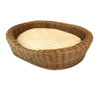 Dog Bed Pet Wicker Willow Basket Round in Brown with Striped Cushion - Large