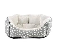 Dog Bed, Small Pet Puppy/Dog/Cat Bed. Warm Snug Plush, Machine Washable Oval Pet Bed, Polka Dot, Grey - 50x40x16cm