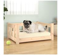 Dog Bed Solid Pine Wood Natural 65.5x50.5x28 cm Elevated Rustic Pet Lounge Seat