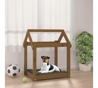 Dog Bed Solid Pinewood Honey Brown 61x50x70 cm Raised Cozy Pet Mattress Sturdy.