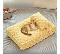 Dog Bed Washable, Large Crate Pad Reversible with Removable Pillow, Pet Bed with Anti-Slip Bottom, Soft Kennel Pad for Small Medium Dogs and Cats (Yellow, 100 x 68 cm)