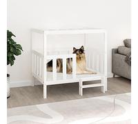 Dog Bed White Solid Pine Wood 105.5 x 83.5 x 100 cm Rectangular with Soft Cushion Non-Slip Waterproof Ideal as a Sleeping Place for Puppies, Seniors, Outdoor and Car
