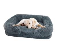 Dog Bed with Luxury Fluffy Plush, Waterproof Dog Bed with Non Slip Bottom, Orthopedic Memory Foam Pet Bed, Washable Indestructible Dog Sofa for Small, Medium And Large Pets,dark gray,XXL