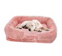 Dog Bed with Luxury Fluffy Plush, Waterproof Dog Bed with Non Slip Bottom, Orthopedic Memory Foam Pet Bed, Washable Indestructible Dog Sofa for Small, Medium And Large Pets,leather pink,M