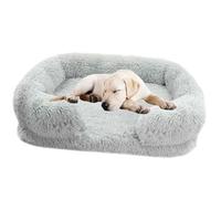 Dog Bed with Luxury Fluffy Plush, Waterproof Dog Bed with Non Slip Bottom, Orthopedic Memory Foam Pet Bed, Washable Indestructible Dog Sofa for Small, Medium And Large Pets,light gray,XL