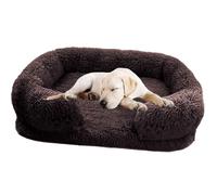 Dog Bed with Luxury Fluffy Plush, Waterproof Dog Bed with Non Slip Bottom, Orthopedic Memory Foam Pet Bed, Washable Indestructible Dog Sofa for Small, Medium And Large Pets,dark brown,XXL
