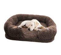 Dog Bed with Luxury Fluffy Plush, Waterproof Dog Bed with Non Slip Bottom, Orthopedic Memory Foam Pet Bed, Washable Indestructible Dog Sofa for Small, Medium And Large Pets,light brown,L