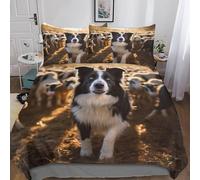 Dog Bedding Set 3D Print Design Duvet Cover Double Size Soft Microfiber Reversible Border Collie Cute Puppy Quilt Cover for Kids Teenagers Adult 3 Piece Easy Care Comforter Cover King(220x240cm)
