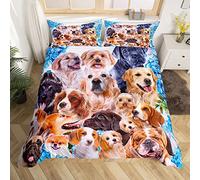 Dog Bedding Set Kids Cute Cartoon Dogs Duvet Cover for Boys Girls Pet Puppy Animal Lovely Bed Cover Pug Bulldog Collage Pattern Bedspread Cover Bedroom Collection 3Pcs Double Size