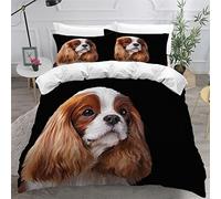 Dog Bedding Set King Size Cavalier King Charles Spaniel 3D Printed Adults Teenager Girls Boys Kingsize Duvet Cover Sets Green Lawn King Size Bedding with Pillowcase Fluffy Breathable Bedding