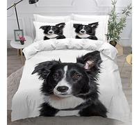 Dog Bedding Sets King Size Luxury Bedroom Decor Bedding Polyester Comforter Cover with Pillowcase Bedding Sets Border Collie white Duvet Cover King Size 230x220 cm