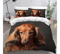 Dog Bedding Sets King Size Luxury Bedroom Decor Bedding Polyester Comforter Cover with Pillowcase Bedding Sets Long-haired dachshund brown dog Duvet Cover King Size 230x220 cm