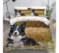 Dog Bedding Sets King Size Luxury Bedroom Decor Bedding Polyester Comforter Cover with Pillowcase Bedding Sets Border collie black and white dog Duvet Cover King Size 230x220 cm