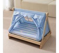 Dog Beds, Cat Bed Heavy Duty Pet Cots Waterproof, Cooling Double Door Curtains, Easy To Clean with Solid Wood Board and Washable Soft Mat(Blue)