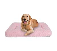 Dog Beds Crate Pad for Medium, Large Dogs, Deluxe Rose Plush Cat Sleeping Mats, Fits Crate Kennel Cage, Anti-Slip Pets Pillow, Washable Ultra Soft Fluffy Dog Bed for Crate (35"x23"Pink)