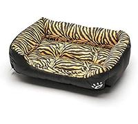Dog Beds - Waterproof Washable Hard Wearing Tiger Pattern Leopard Print Basket Bed Deluxe Soft Pet Warm Basket Bed Cushion,tiger pattern,Small