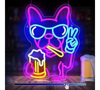 Dog Beer Neon Signs for Wall Decor Dimmable, French Bulldog LED Neon Light Up Sign for Bedroom Decor,Living Room Pet Shop,Bar Party Birthday,Man Cave,Gifts for Boys(15.8”x12”)