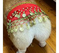 Dog Belly Dance Costume with Sequin Decoration, Pet Belly Dance Dress for Dogs, Waist Chain Butt Curtain Clothes for Corgis, Fun Role Play Dress-Up Belly Dancer Outfit (Red)