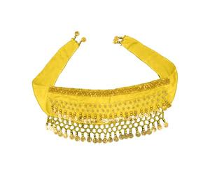 Dog Belly Dancer Costume with Sequin Waist Chain & Butt Curtain for Puppy Prop Shaking Hip Dance Accessory Passionate Pet Apparel (Yellow, 105cm)