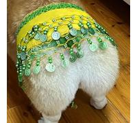 Dog Belly Dancer Skirt, Dog Belly Dancer Skirt with Shaking Hip Scarf Sequins, Puppy Outfit Waistband for Small Medium Dogs, Corgi Waist Chain Butt Curtain Clothes for Holidays, 41.3" (Yellow)