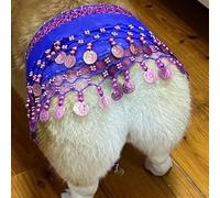 Dog Belly Dancer Skirt, Dog Belly Dancer Skirt with Shaking Hip Scarf Sequins, Puppy Outfit Waistband for Small Medium Dogs, Corgi Waist Chain Butt Curtain Clothes for Holidays, 41.3" (Dark Blue)