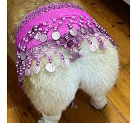 Dog Belly Dancer Skirt, Dog Belly Dancer Skirt with Shaking Hip Scarf Sequins, Puppy Outfit Waistband for Small Medium Dogs, Corgi Waist Chain Butt Curtain Clothes for Holidays, 41.3" (Purple)