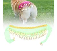 Dog Belly Dancing Skirt, Funny Dog Costume, Dogs Waist Chain Butt Curtain Clothes with Sequin, Shaking Hip Outfit Scarf Decoration for Dogs (Green)