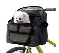 Dog Bike Basket Carrier, Expandable Foldable Soft-Sided Carrier, 2 Open Doors, Pet Travel Bag,Backpack Carrier, Pet Bicycle Basket for Bike Handlebar for Small Medium Dog Cat Puppies (Grey)