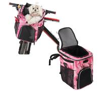 Dog Bike Basket, Pet Bike Carrier, Removable Front Carrier Backpack with Side Pockets, Protable Pet Travel Bag for Outdoor, Road Trips, Dog Walking (Pink Camo)