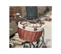 Dog Bike Carrier Bicycle Front Wicker Woven Basket Pets Cat Dog Bike Basket Handlebars Pannier Cycling Carrier Bag with Lid Bike Storage Basket