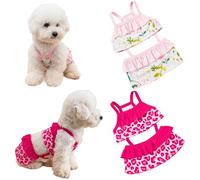 Dog Bikini Swimsuit Dress Floral Bathing Swimming Suit Hawaiian Beach Pool Sundress Breathable Pet Outfit Skirts (Rose Red + Pink, X-Small)