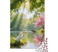 Dog&bird 1000 Pc Sturdy Cardboard Spring&butterfly Puzzle Adults Ultra Difficult Stress Relief Mindfulness Office Break Desk Puzzle 38x26cm/1000pcs