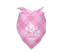Dog Birthday Bandana 5th Birthday Bandana Plaid Pink Dog Bandana Pet Lover Gifts Pet Puppy 5th Birthday Party Decorationg